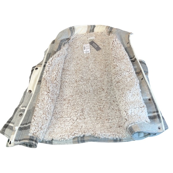 Christopher & Banks Plaid Sherpa Lined Vest Jacket Petite XL Ivory Tan New - Picture 6 of 8